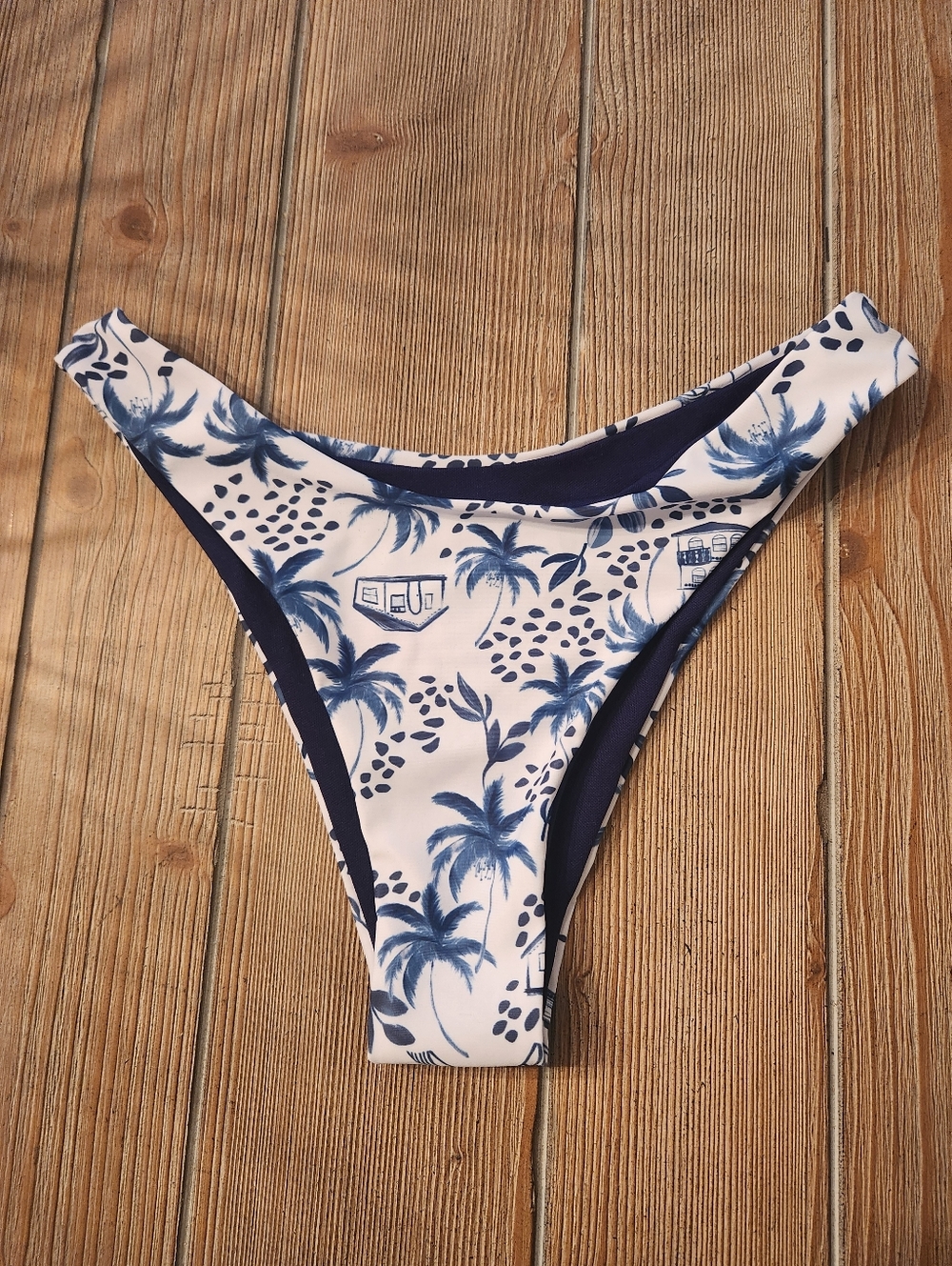 Blue Palm Print Bikini Bottom